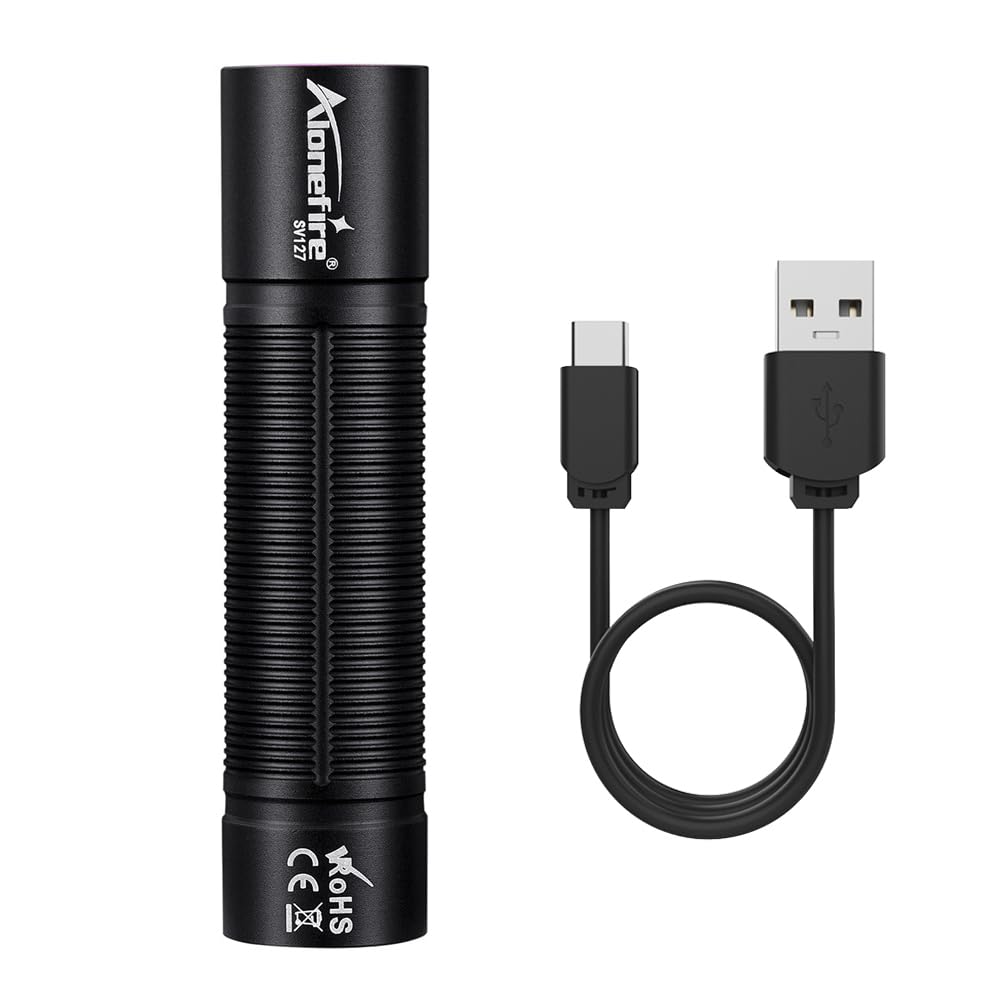 Alonefire SV127 Torcia UV LED Piccolo Professionale 395nm USB C Ricaricabile Mini Lampada Ultravioletti per Resina, Pesca, Fluoresceina, Rilevatore di Urina,Minerali con Batteria Incorporata