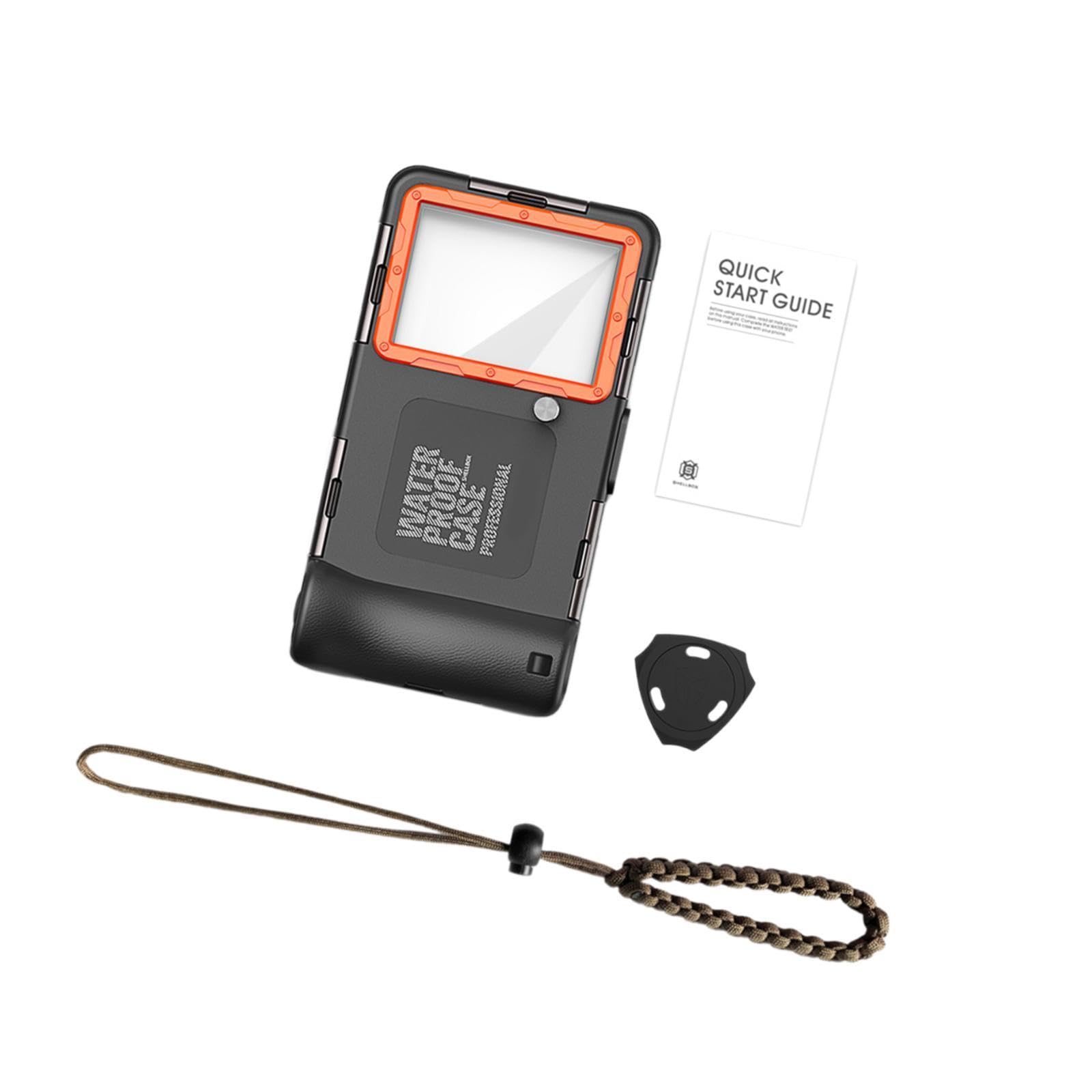 Funda para Teléfono de Buceo, Anillo de Sellado Profesional de 15M/50 Pies con Cordón, Cubierta Subacuática para Teléfono, Resistente Al Agua para NAD, Naranja Negro