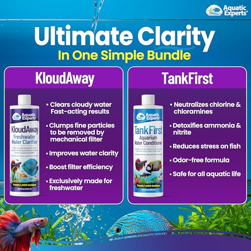 Image of Aquatic Experts Aquarium Water Care Bundle - TankFirst Water Conditioner + KloudAway Water Clarifier, Freshwater Fish Tank Treatment Set, 500 mL Each