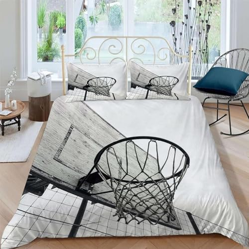 Housse de Couette 200x200 Support de Basket, Basket-Ball Parure de Lit Microfibre 2 Personnes 3D Housse Couette Support de Basket, Linge de Lit et Taies d'oreiller ALL2476