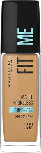 Maybelline New York Fit Me Matte + Poreless Liquid Foundation, pore minimising, lightweight formula suitable for daily us...