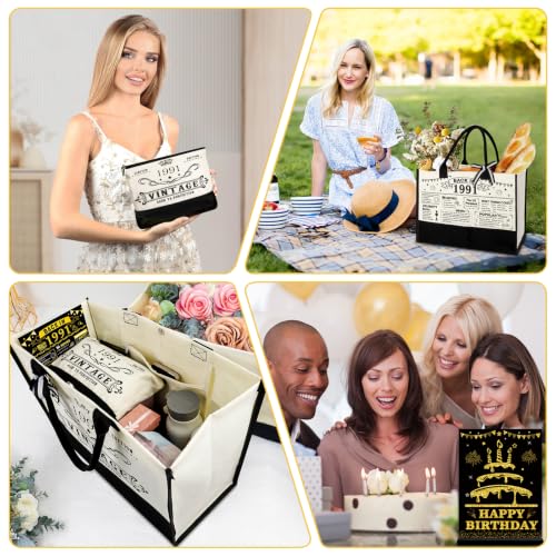 Image of 35th Birthday Gift for Women-Vintage 1991 Canvas Tote Bag,Makeup Bag,Poster
