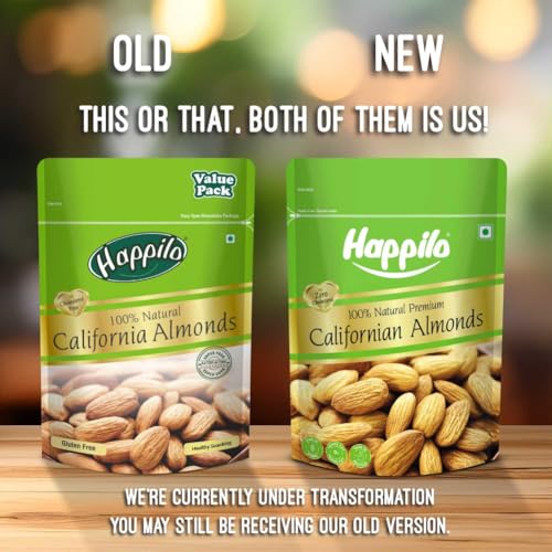 Image of Happilo 100% Natural Premium California Dried Almonds 500g Pack Pouch | Premium Badam Giri | High in Fiber & Boost Immunity | Real Nuts | Gluten Free (Pack of 2)