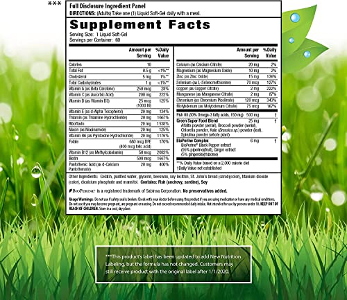 Irwin Naturals Only One Liquid-Gel Multi - No Iron Daily Essential Vitamins, Minerals, Antioxidants, Omega-3 & Green Super Foods - 60 Liquid Softgels With Pill Case #TOP1