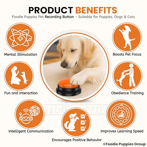 Image of Foodie Puppies Interactive Dog Toys, Pet Voice Training Talking Button /Buzzer Toy for Communication - Pack of 2 (Recording Button, Orange) 30Sec Record & Playback, [Without Battery]