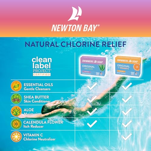 Newton Bay Swimmers Soap | All Natural Body and Face Wash Soap Bar | Gently Washes Away Chlorine After Swimming | Revitalizes Sensitive Skin | 5-Pack of 4 Ounce Soap Bars