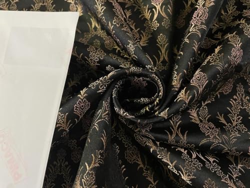 Tissu brocart de soie marron, fils d'or rose haut de gamme pour robe de soirée