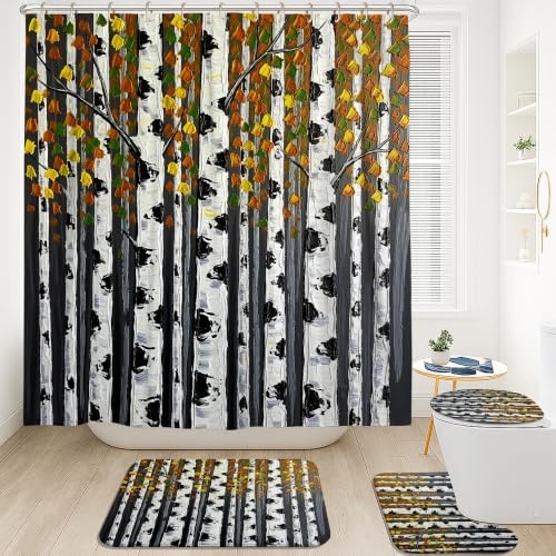 Rideau de douche imperméable avec tapis anti-éclaboussures motif feuille - 3