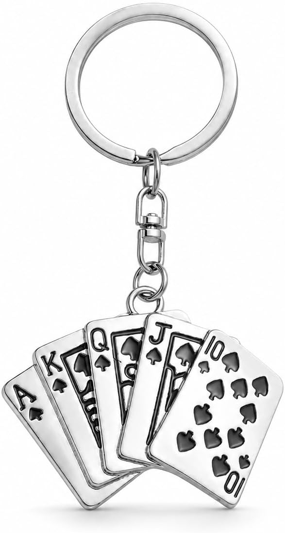 Cute Royal Flush Poker Playing Cards Keychains Silver Plated Keyring Gifts Bags Car Keys Casino Game Charms