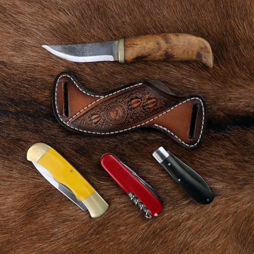 TOURBON Lederscheide für feststehende Messer mit Klinge für den Gürtel, EDC-Taschenmesserhalter, handgefertigtes Geschenk für Männer