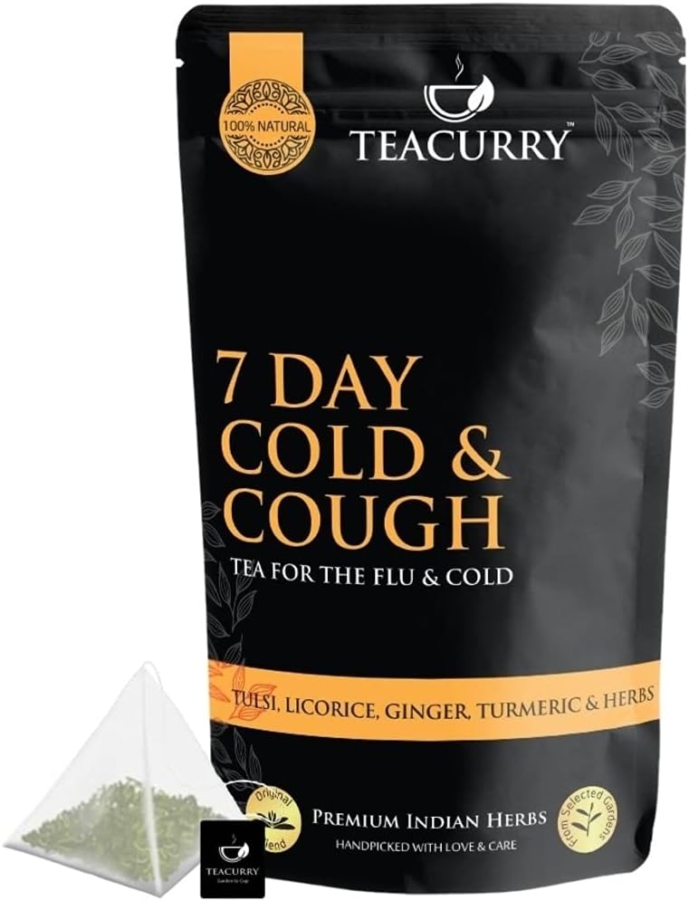 TEACURRY Cough and Cold Tea (4 Months Pack, 120 Tea Bags) - Helps with Runny Nose, Sore Throat, Congestion - Cough Cold Pack