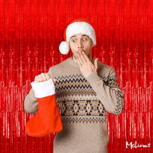Image of 4 Pack Red Fringe Curtain Backdrop, 3.2Ft x 9.8Ft Metallic Tinsel Foil Fringe Streamers Background for Photo Booth Birthday Wedding Baby Shower Carnival Easter Mother's Day Party Decorations