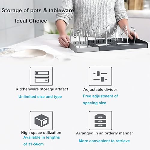 Image of Livzing Expandable Cookware Organizer, Stainless steel Adjustable Dividers for Space saving storage for pan lids, baking trays Pot & Pan Organizers Rack,Pot Lid Organizers,Pot racks,Pot holder,Kitchen