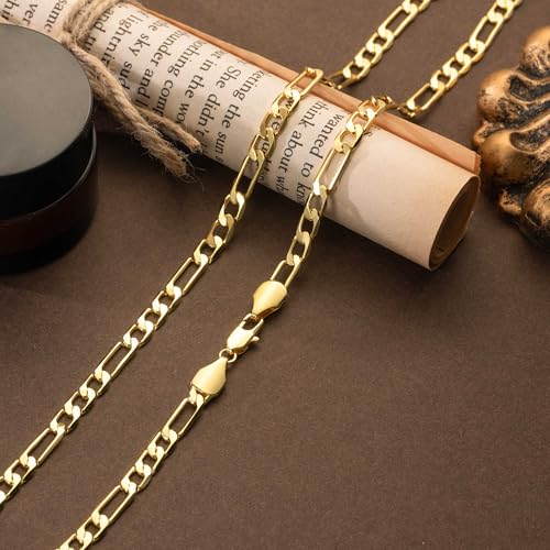 Gold Chain for Men 14K Gold Chain Necklace for Women & Men Figaro Chains for Mens Chains Necklaces 5MM 16” 18” 20” 22” 24” 26” 30”3