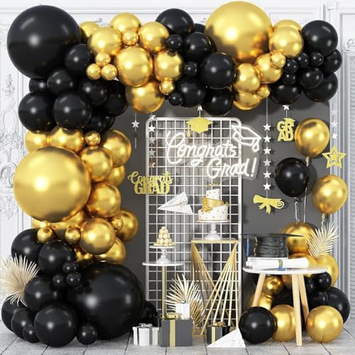 Image of Chrome Balloons, 50pcs 12inch Black Chrome and Gold Chrome Metallic Balloons for Birthday Decorations, Anniversary, Engagement, Wedding Decorations, Baby Shower, Festival Party Decorations ARV