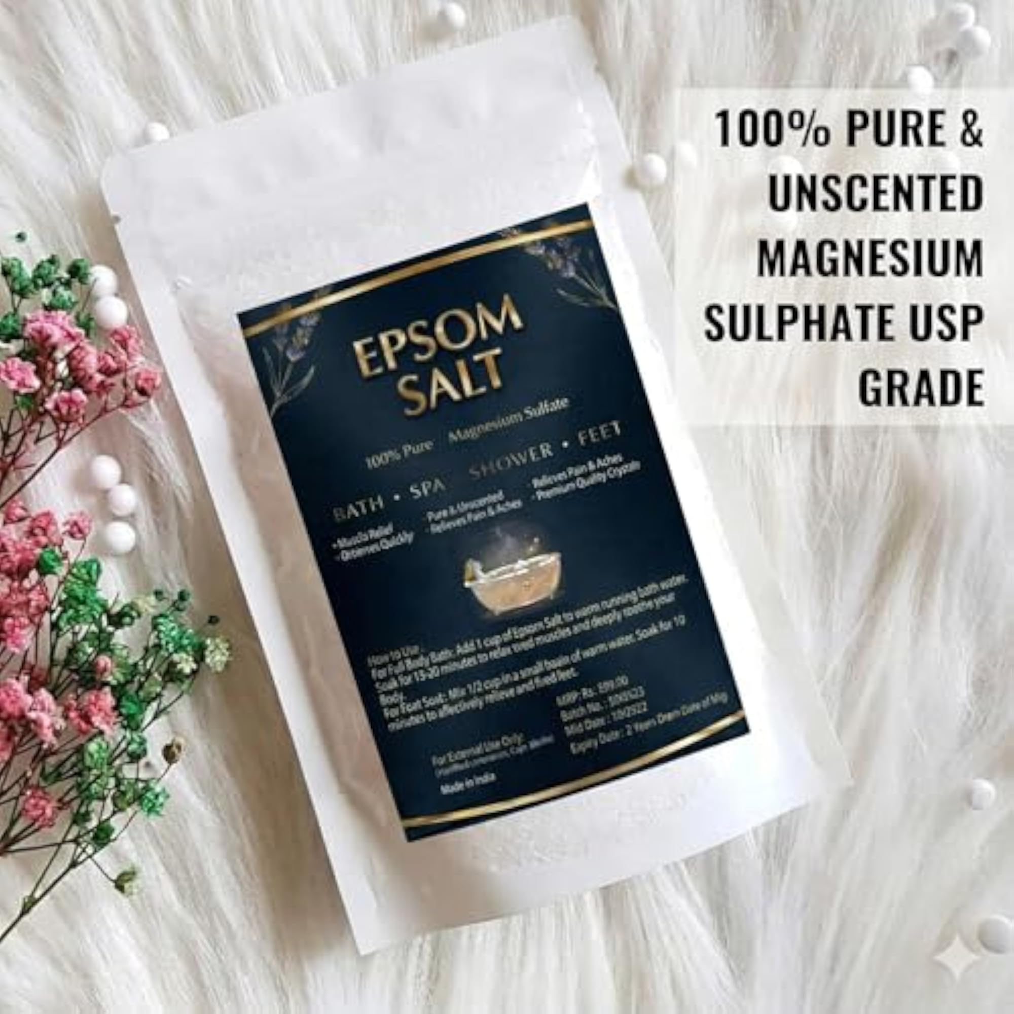 Epsom Bath Salt Crystal 250 Grams for Refreshing Soak