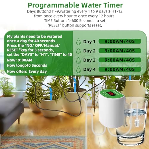 Aedcbaide Kit d'irrigation goutte à goutte automatique, 12 kits système d'arrosage automatique pour plantes d'intérieur Droparrow, affichage LED, Rechargeable par USB (Upgraded JH12) – vue 2