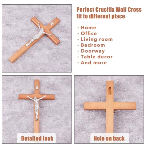 DICOSMETIC 7.95Inch Crucifix Cross Wall Hanging Wood Cross Wall Decor Platinum Wood Cross with Alloy Jesus Christ Catholic Wall Art Cross for Church Home Decor - Image 4