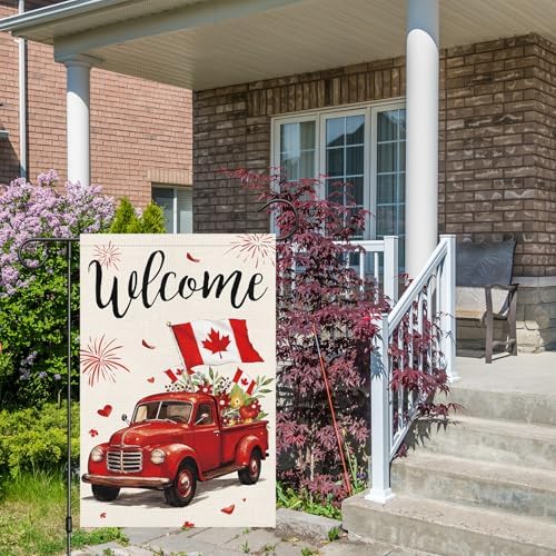 Louise Maelys Canada Day Garden Flag 12x18 Double Sided, Burlap Small Welcome Patriotic Truck Floral Canadian Flags Drapeau Decoratif Exterieur Outside Outdoor House Decor (ONLY FLAG) — view 6