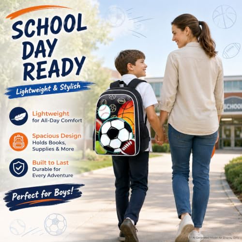 Image of gxtvo 3PCS Soccer Backpack for Boys, 17 inch Kids Football Bookbag with Lunch Box, Water Resistant Middle Elementary School Bag - Multiple Balls