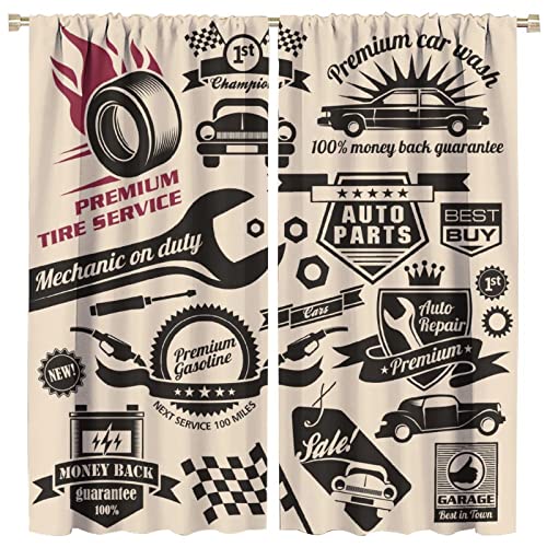 Image of GoDazzling Retro Blackout Curtains Window, Car Repair Shop Logos Monochrome Car Silhouettes Best Garage in Town, for Living Room Bedroom 42x45in 2 Panels