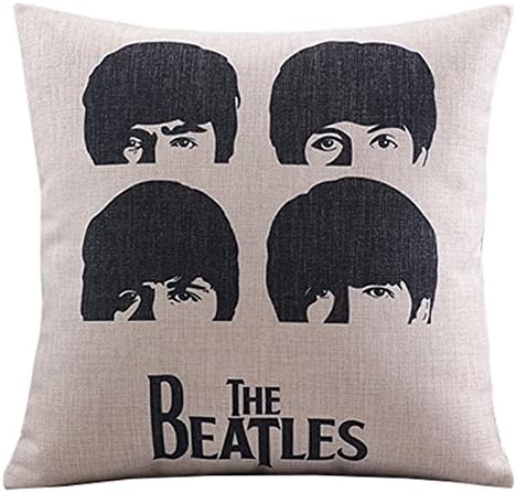 SofaMATES Cotton Linen Decorative Throw Pillow Case Cushion Cover Retro the Beatles Head Square 18"