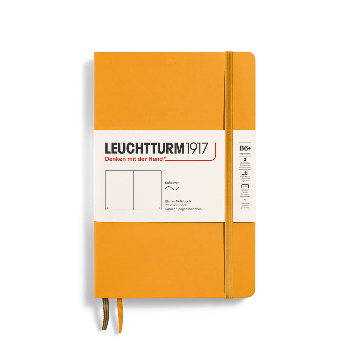 LEUCHTTURM1917 365639 Notebook Paperback (B6+), Softcover, 123 Numbered Pages, Rising Sun, Plain