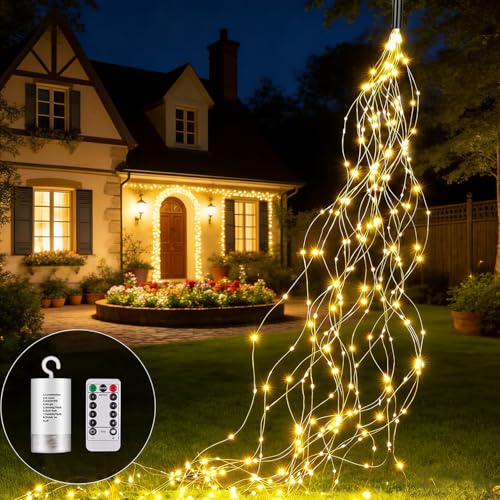 Redefun Lichterschweif 1M 100LED Lichterbündel Batteriebetrieben 8 Lichtmodi Wasserdicht Wasserfall Lichterkette mit Timer&Fernbedienung für Gießkanne Innen Außen Garten Deko(Warmweiß)