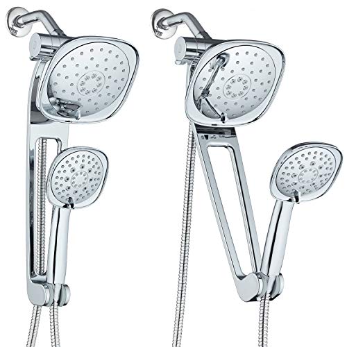 Exclusive Discount 🔥 AQUABAR High Pressure Square 3-way Luxury Spa Combo System with Adjustable 18" Extension Arm for Easy Reach & Mobility - Use 7.5" Rain & Handheld Shower Head Separately or Together/All-Chrome Finish