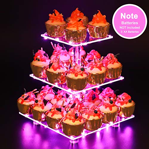 YestBuy 3 Tier Square Cupcake Stand - Premium Cupcake Holder - Acrylic Cupcake