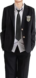 [QOOLYㅤ] 学生服 メンズ コスプレ 5点セット 男子 スクールブレザー シャツ ズボン ネクタイ バッジ 制服 スクール 高校制服 学生服 入学式 卒業式 学園祭 文化祭 cosplay 仮装 メンズ コスチューム