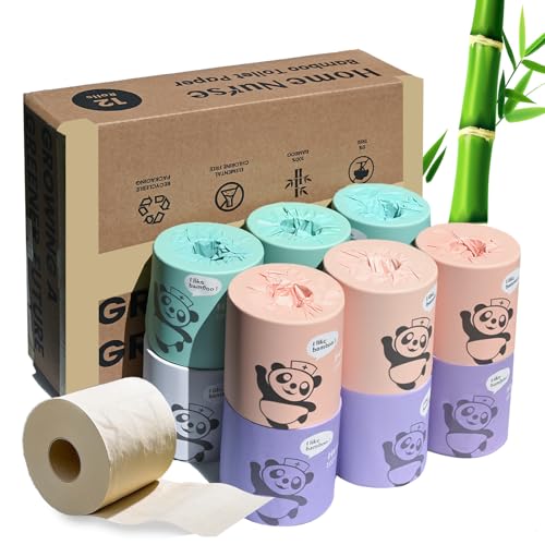 Home Nurse - Bamboo Toilet Paper, 4-ply 12 Rolls | Strong & Soft, Organic Natural Plant Based, Unbleached & Non Toxic, Tree Free Eco Friendly, Chemical Free, No Dust