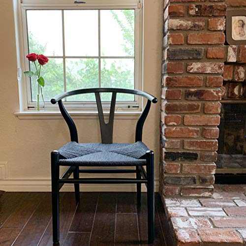 Ergo Furnishings Mid-Century Modern Wishbone Wood Dining Accent Chair, Black+Black #TOP5