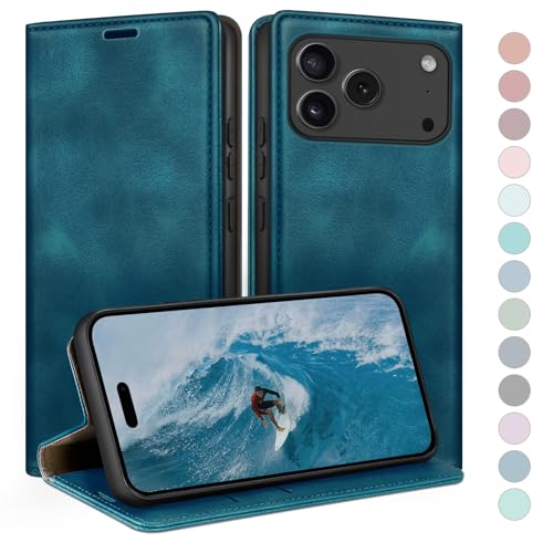 Coque iPhone 17 Pro cuir sarcelle idéale pour sécuriser vos cartes lors de vos sorties
