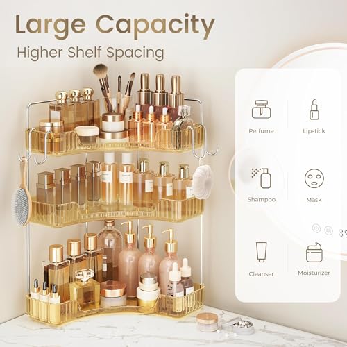Image of 3 Tiers Bathroom Corner Organizer (Gold, 3-Tier)