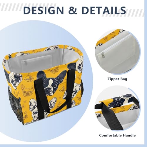 YETTASBIN French Bulldog Large Foldable Travel Tote Bag, Lightweight Waterproof Swim Pool Bag with Handles & Pocket for Beach Outdoor, Reusable Grocery Bag for Kitchen, Shopping4