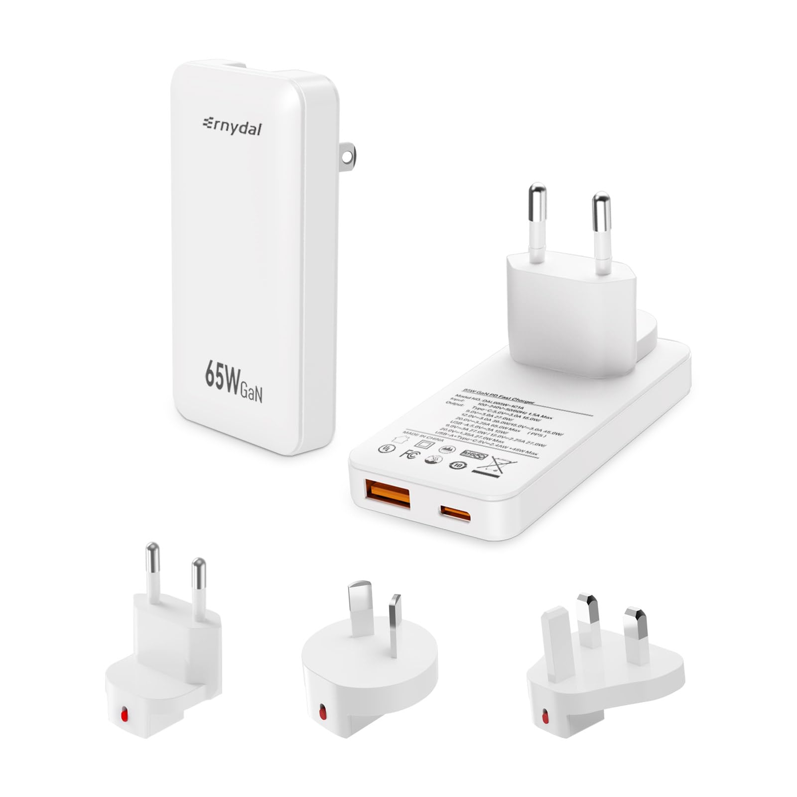 GaN Ladegerät USB-C, Dual-Port Schnellladegerät mit PD 3.0 & QC 4.0, Kompatibel mit iPhone 16/15/14/13/12, iPad, Samsung Galaxy S24/S23, MacBook Pro/Air, Pixel,65W Weiß mit Adapter