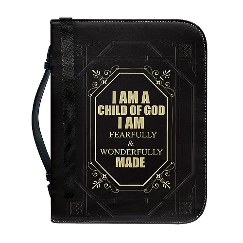 Ceudet Funda de cuero para la Biblia con asas y cremallera, funda de transporte de la Biblia para hombres y mujeres, Verso - Negro, XX-Large