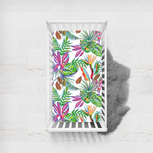 Odot Sábana Bajera Bebé Cuna y Minicuna Sábana Bajera Ajustable de Microfibra Estampado Floral Planta Tropical, Bebé Ropa de Cama para Cama Ovalada y Colchón Rectangula (70x140cm,Crayones)