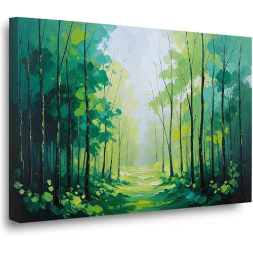 Image of AIHNBF Modern Forest Path Canvas Wall Art Print - Green Woodland Nature Landscape Painting for Living Room Bedroom Office Decor, Poster 60 x 90 cm