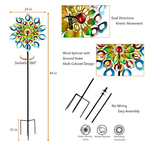 3D Kinetic Wind Spinners with Stable Stake Metal Garden Spinner with Reflective Painting Unique Lawn Ornament Wind Mill for Outdoor Yard Lawn Garden Decorations (Multi-Color)