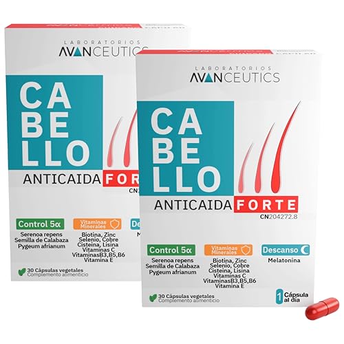 Vitaminas para el Cabello Anticaída con Biotina, Serenoa Repens y Melatonina | 15 Activos Naturales para el Crecimiento del Pelo Mujer y Hombre| Pack 2 Meses 60 cápsulas veganas | Avanceutics