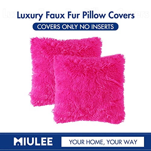 Image of MIULEE Pack of 2 Luxury Faux Fur Throw Pillow Cover Deluxe Decorative Winter Plush Pillow Case Cushion Cover Shell for Sofa Bedroom Car 16 x 16 Inch Hot Pink