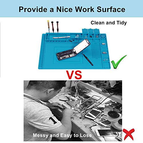 Image of Soldering Mat 500 ℃ Heat Insulation Silicone Repair Mat with Scale Ruler and Screw Position Non-slip Odorless Electronic Repair Mat for Soldering Iron, Phone and Computer - 17.7x11.8 Inches
