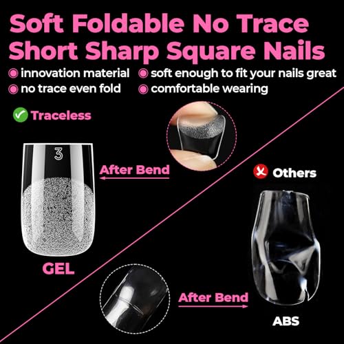 Image of UAN GELLA Short Sharp Square Nail Tips 504pcs Short Square Press on Nails Pre Etched Acrylic Fake Nails for Full Cover Nail Tips DIY Nails Salon at Home 12 Sizes
