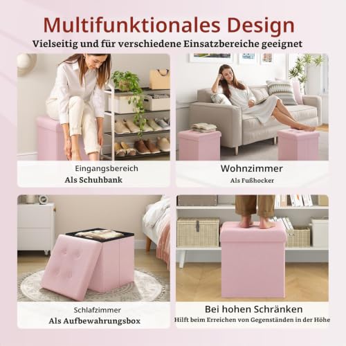WOLTU® Sitzhocker mit Stauraum Sitzwürfel Sitzbank faltbar Truhen Aufbewahrungsbox, Deckel abnehmbar, Gepolsterte Sitzfläche aus Leinen… – Ansicht 7
