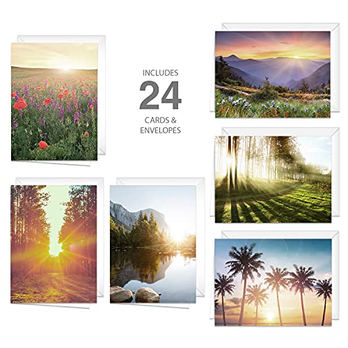 Beautiful Sunrise Greeting Note Card Pack / 24 Nature Greeting Cards With White Envelopes / 6 Lovely Outdoor Sunset Scenery Designs / 4 5/8\" x 6 1/4\" All Occasion Sympathy Cards - Thumbnail 2