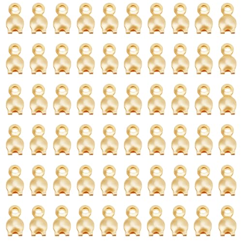 DELORIGIN 190pcs 14K Gold Plated End Caps Brass Bead Tips Knot Cover Crimp Bead Tips Knotted Lid Metal Open Flap Folding Bead Tips End Caps for Jewelry Making DIY Crafts Bracelet Necklaces