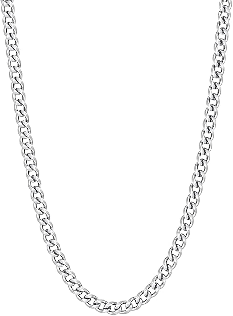 Cadenas de eslabones cubanos de 5 mm para hombres, cadena de collar de acero inoxidable plateado, cadenas de cuello para hombres, collar para hombres 18, 20, 22, 24 pulgadas