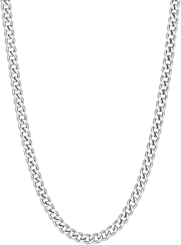 Cadenas de eslabones cubanos de 5 mm para hombres, cadena de collar de acero inoxidable plateado, cadenas de cuello para hombres, collar para hombres 18, 20, 22, 24 pulgadas